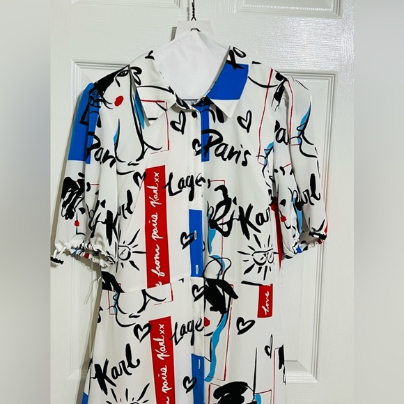 KARL LAGERFELD PARIS Bungee Print Belted Shirtdress. NWOT. RETAIL 149 - Picture 3 of 12